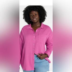 Terra & Sky Women's Plus Size Double Cloth Boyfriend Shirt. 
Mauve 1X. Used.